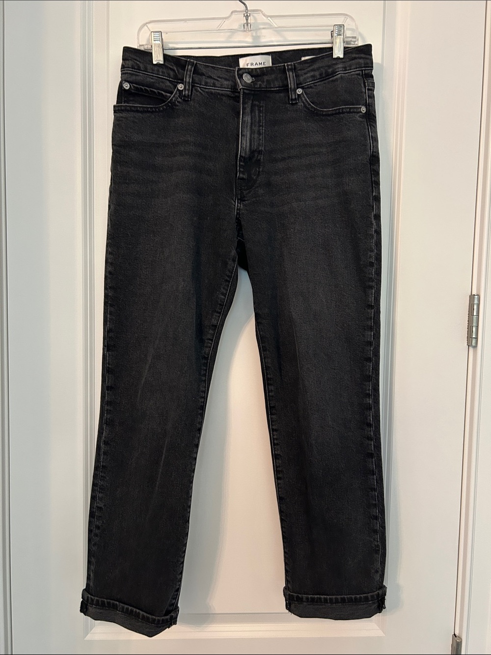 Frame Denim Washed Black Straight Jeans